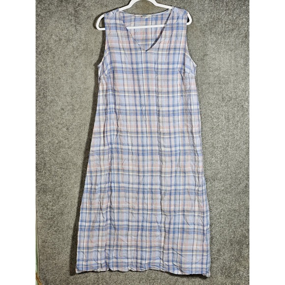J. Jill Dresses & Skirts - J. Jill Blue and Pink Plaid 100% Linen Maxi Dress